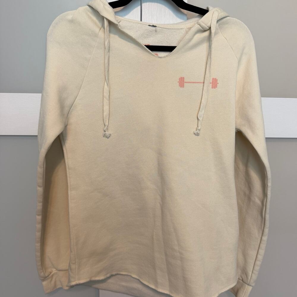 BarBella Box Hoodie Womens XS Cream Pink Hibiscus Weightlifting Gym Pullover